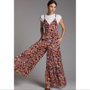 Flounced Floral Burnout Velvet Jumpsuit - Size 2